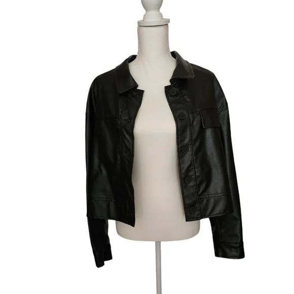 Cropped Faux Leather Jacket - Picture 3 of 6